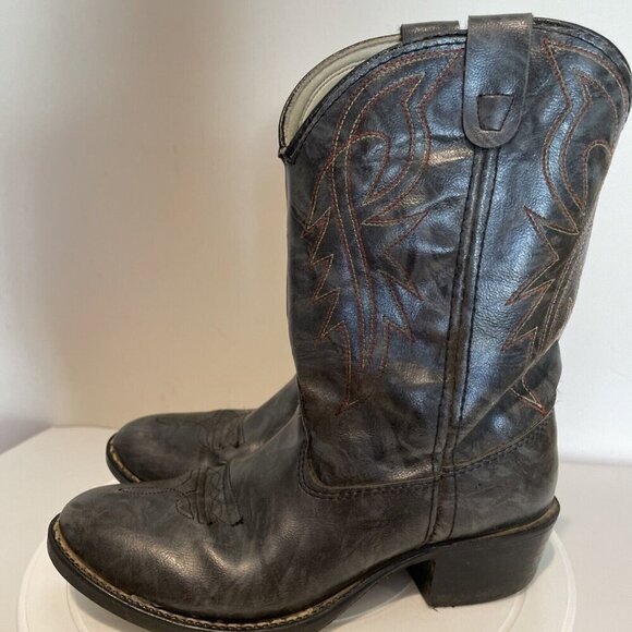 VTG Bronco Cowboy Boots Kids 2.5D Gray Conch Vegan Leather Western Cowboy USA - Picture 8 of 16